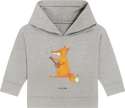 Produktbild von Mr. & Mrs. Panda Organic Baby Hoodie Fuchs Gitarre 12. - 18. Monat - Heather Grey - Geschenk, Optimistisch, Sänger, Kapuzenshirt, Singen, Kapuzensweatshirt, Musiker