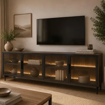 Immagine prodotto di Kalerora - Mobile Porta tv, 181x39x62h cm Marrone Noce, 3 Ripiani