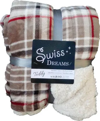 Produktbild von Unyqoos® Fleece-Teddy-Plaid – doppelseitige Wohndecke (Fleece & Teddy) 150 x 200 cm, Beige Karo, extra weich und dick