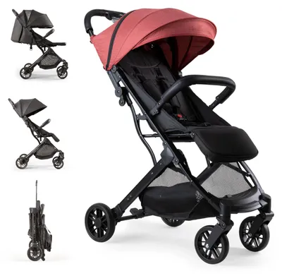 Productafbeelding van Interbaby Reisbuggy, geschikt voor kinderen tot 22 kg, handbagageformaat, met ligfunctie (rood)
