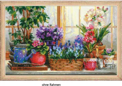 Produktbild von Riolis Kreuzstich-Set "Fensterbank mit Blumen", Zählmuster