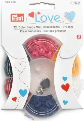 Obrázek produktu pro Prym 393950, Druky (patentky), Polyoxymetylen (POM), Modrá, Tmavě zelená, Růžová, Červená, Bílá, Žlutá, Matný, Kulatý, 9 mm