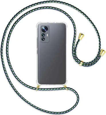 Produktbild von Handykette Backcover-Schutzhülle mit Band (Metall goldfarben) für Xiaomi 12 Lite - grün/blau/weiß