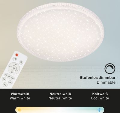 BRILONER Style LED Deckenleuchte, Fernbedienung, Dimmbar, CCT Farbtemperatursteuerung, Sternendekor, weiß, 60 x 8,2 cm