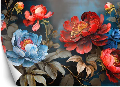 Produktbild von Vlies fototapete Gemalte Blumen Natur Botanik 200x140 cm Feeby Rot inkl. Kleber einfache Montage