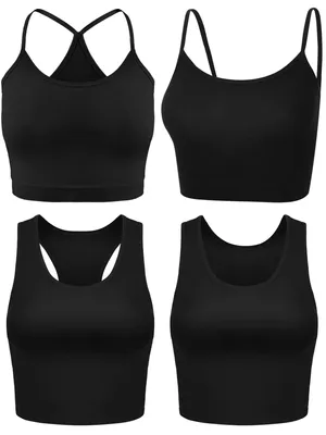 Produktbild von 4 Damen-Crop-Tops – Basic-Sport-Tops mit Spaghetti-Trägern