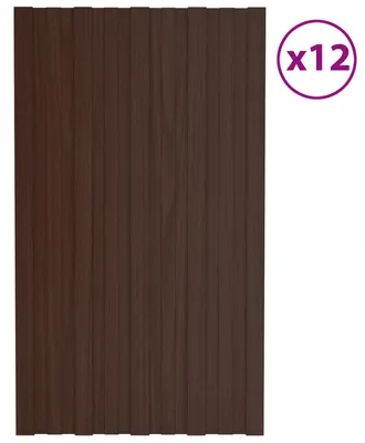 Image de Panneaux de toiture vidaXL, 12 pièces, marron, 80 x 45 cm, acier galvanisé