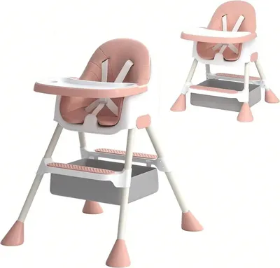 Zdjęcie produktu dla Krzesełko do karmienia dla niemowląt – krzesełko 2 w 1 – ergonomiczne, z funkcją rozkładania, składane, regulowana wysokość, dla dzieci w wieku 1–2 lat – różowe