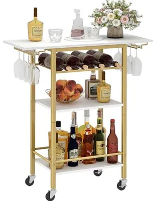 Produktbild von Servierwagen mit 3 Etagen für Wein und Gläser - Ideal für Esszimmer, Wohnzimmer und Küche