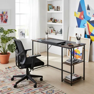 Productafbeelding van FurnitureR: Modern tekentafel, 120 cm, hout en metaal, met 2 niveaus voor opbergruimte