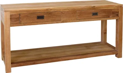 Image de Table de travail Teako Design Brunnsberg en teck massif 2 compartiments 150x75x40 cm