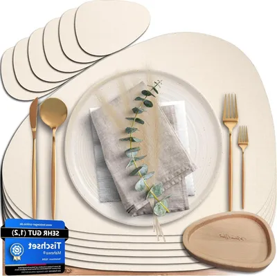 Productafbeelding van Kunstleren Placemats - Tafelonderleggers - Eettafel Beschermen - Dubbelzijdig Bruikbaar - 6 Stuks - Crème Beige