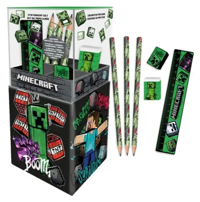 Produktbild von Kids Euroswan | Schreibtischset Minecraft Creeper - 5-teilig - Mit Bleistiften Und Lineal - Schulbedarf - Minecraft
