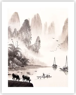Produktbild von Poster - Poster ohne Rahmen - Chinesisch Landschaft Aquarell - 40x50 cm - Wand Bild - Wanddeko - Wandbilder - Kunstposter - Wandposter - Bilder - Kunstdruck - Wandbild - P2XPA40x50-4265