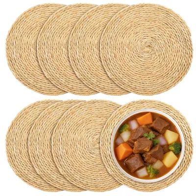 8er-Set runde geflochtene Placemats, 30 cm, hitzebeständig, handgewebt