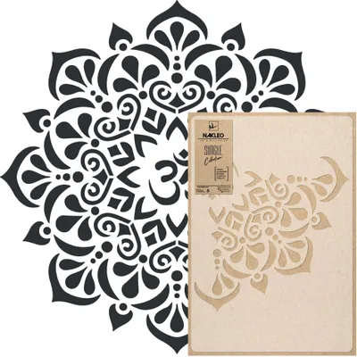 Produktbild von Mandala Große Malschablonen Durchmesser 95 cm, Tibetischer Kreis OM Mandala Geometrisches Ornament, Wiederverwendbare Kunststoff Wandschablone DIY