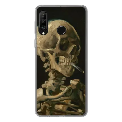 Produktbild von MuchoWow® Handyhülle Schutzhülle Hülle für Huawei P30 Lite Skelettkopf mit brennender Zigarette - Vincent van Gogh Silikon Softcase Handy Hülle - Handyhülle