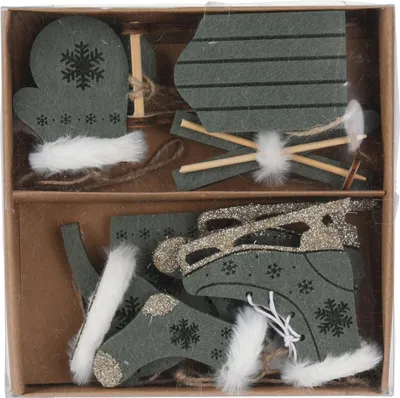 Immagine prodotto di Set di decorazioni natalizie 10 pezzi, verde, tessuto, legno
