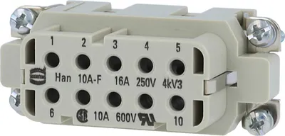 Produktbild von HARTING Han 10A Buchseneinsatz (F) Crimpanschluss, 10-polig+PE 250V, 16A - 1 Stück