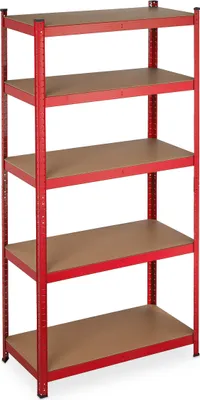Obrázek produktu pro Relaxdays – montážní regál pro těžké břemena, nosnost: 875 kg, 5 polic, do sklepa a garáže, ocel, VxŠxH: 180 x 90 x 45 cm, červený