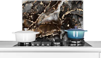 Produktbild von KitchenYeah®  Spritzschutz Küche - Küchenrückwand - Wandschutz für Herd und Spüle - Marmor - Gold - Glitzer - Luxus 70x50 - Alu-Dibond (Alternative zum Spritzschutz aus Glas) - Hitzebeständig - Herdsp