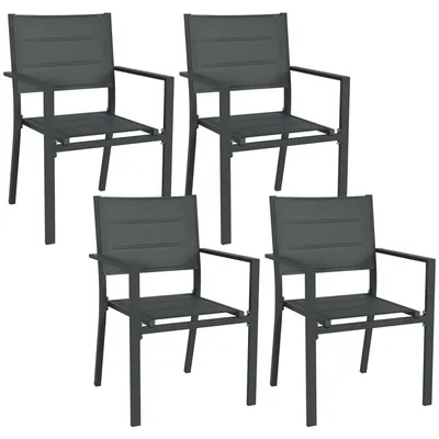 Image de Ensemble de 4 chaises de jardin empilables en aluminium et textilššne avec accoudoirs, lot de 4 piššces pour extšŠrieur