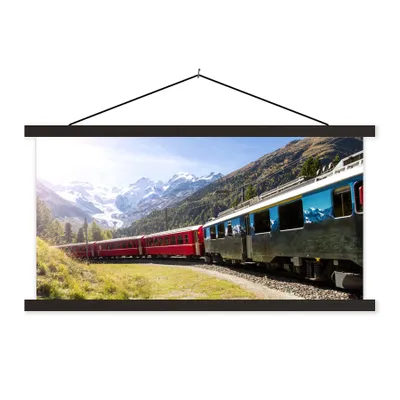 Produktbild von MuchoWow® Textilposter Ein roter Zug in den Bergen 120x60 cm mit schwarzem Rahmen - Dekoration Schlafzimmer