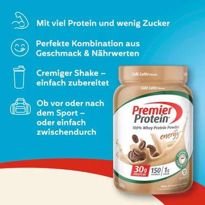 Produktbild von Premier Protein Whey 100% Protein Powder Café Latte 680g