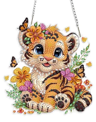 Diamond Painting Hänger, Tiger & Schmetterling, DIY, 17,9x19,5 cm