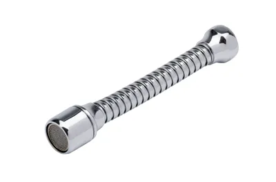 A silver flexible hose attachment for a faucet, shown against a white background.