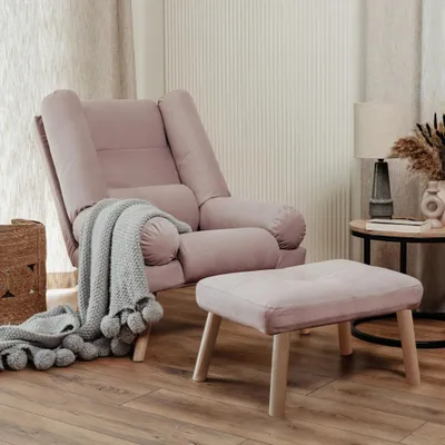 Productafbeelding van Verstelbare fauteuil Mari met bijpassende voetenbank Trinity 19, roze fluweel, relaxfauteuil