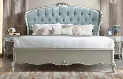 Obrázok produktu pre Hellblaues Chesterfield Doppelbett Massivholzrahmen Komfortbett