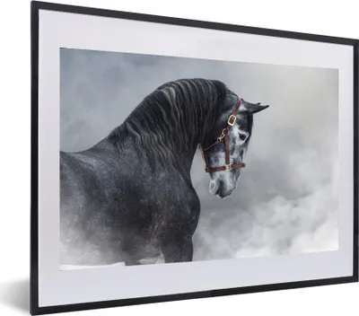 Produktbild von MuchoWow® MuchoWow® Gerahmtes Poster Pferd - Grau - Braun - Tiere - Rauch 60x40 cm - Poster mit zchwarzem Bilderrahmen - Schlafzimmer - Plakat in Rahmen - Drucken