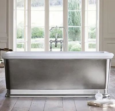 Produktbild von Casa Padrino Badewanne freistehend rechteckig 180 x 85 x 63 cm BLon Silber, Retro Antik Badewanne