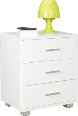 Produktbild von Nachtkonsole LATINA Holz Nachttisch modern mit 3 Schubladen weiss | Design Nachtkästchen 45 x 54 x 34 cm | Kleines Nachtschränkchen
