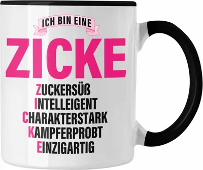 Produktbild von Trendation - Zicke Tasse Geschenk Kaffeetasse für Frauen Frau Lustig Pink (Schwarz)