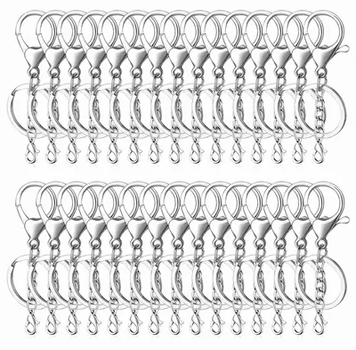 30 Schlüsselanhänger mit Karabinerhaken, silber, Metall, 25 mm
