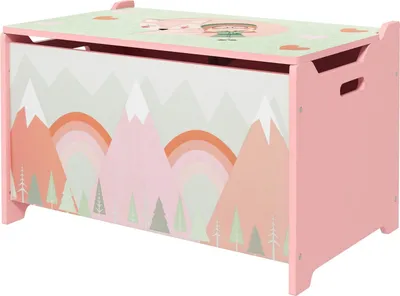 Produktbild von Spielzeugaufbewahrungsbox mit Deckel, Sicherheitsscharnier, Tiermotiv, 60 x 37 x 39 cm, Rosa