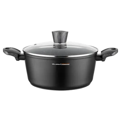 Produktbild von FLORINA Topf aus Aluminium (4 l) | 24 cm Durchmesser | Kochtopf mit Glasdeckel - Antihaftbeschichtet | Topf Induktion - Oval | Ideal für Induktionsherd, Gasherd und Elektroherd (Schwarz)
