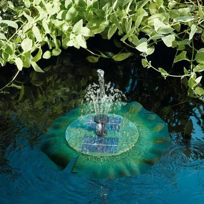 Productafbeelding van Fontein met water en een blad van een waterlelie - Zonnepaneel-aangedreven tuinfontein