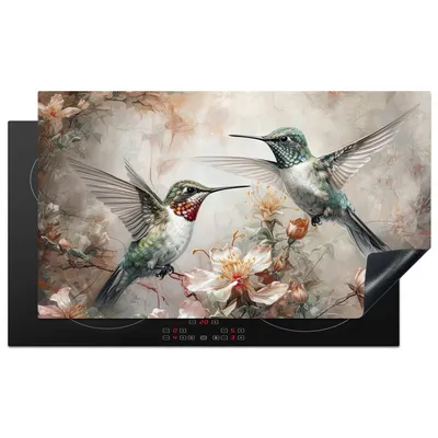 Produktbild von KitchenYeah© Herdabdeckplatte Kolibri - Vögel - Blumen - Pflanzen , 91x52cm, Küche Deko, Glaskeramikkochfeld Herdabdeckung, Abdeckplatte fùr Kochfeld
