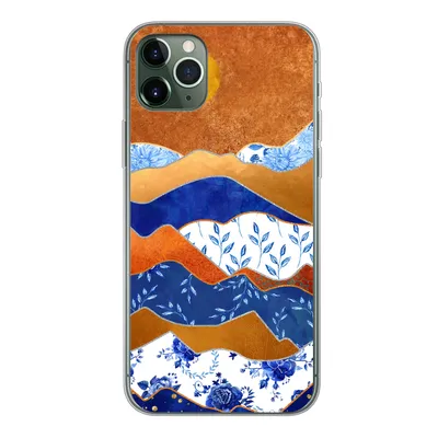 Produktbild von MuchoWow® Handyhülle Schutzhülle Hülle für iPhone 11 Pro Max Delfter Blau - Gold - Blumen Silikon Softcase Handy Hülle - Schutz