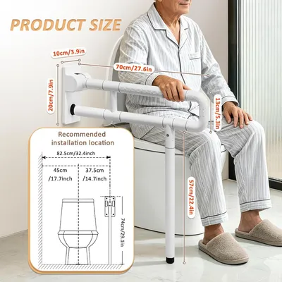 Obrázek produktu pro Skládací madlo na toaletu, 1 kus, nástěnné madlo 70 cm s protiskluzovým povrchem, pro seniory, těhotné ženy a osoby s omezenou pohyblivostí