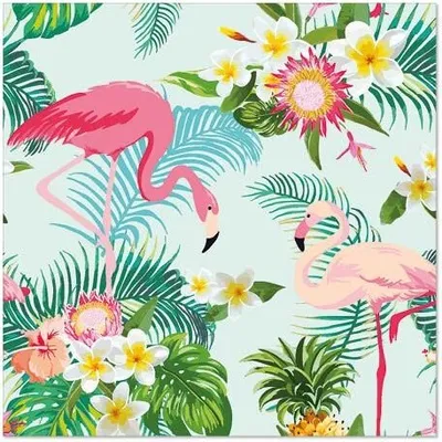 Produktbild von Servietten, 3-lagig 1/4-Falz 33 cm x 33 cm "Exotic Flamingos"
