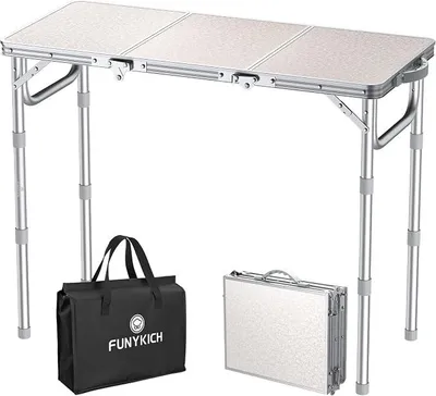 Imagen del producto de Mesa plegable para camping, 87x40 cm, con 3 niveles de altura ajustables: 26/48/70 cm