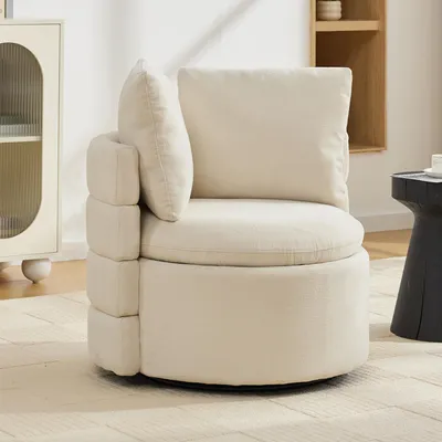 Produktbild von Drehsessel (360° drehbar, versteckter Stauraum, pralles Rückenkissen) – moderner Akzentsessel für Wohnzimmer, Schlafzimmer, Ecke & Leseecke (Ivory)