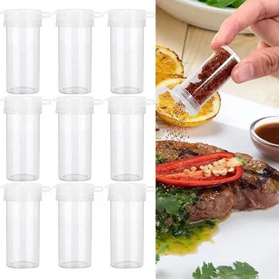 Produktbild von Set von 10 Mini Plastik-Spülkästchen - Mini-Salzstreuer mit Deckel - Durchsichtige Küchenkräuterkästchen - Kräuterkästchen für Zuhause und Camping