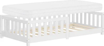 Produktbild von ML-Design Kinderbett 80x160 cm Weiß Bodenbett für Kinder mit Matratze Lattenrost und Rausfallschutz Jugendbett aus massivem Kiefernholz Bettgestell