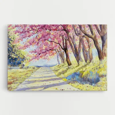 Produktbild von ARTHUB® Leinwandbild 50x70 cm, Watercolor Spring Landscape | Wohnzimmerdekoration, Hängende Bilder, Wanddekoration, Heimdekoration, Landschaften, Frühling