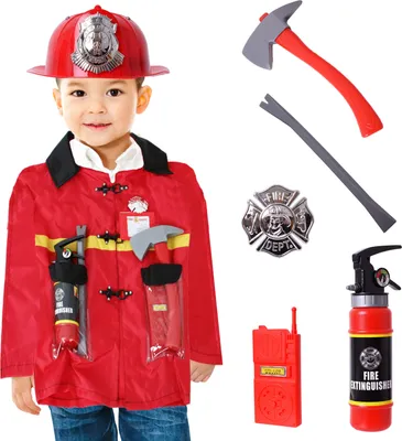 Produktbild von TE-Trend Kinder Feuerwehr Kostüm Jacke mit Zubehör - Feuerwehrjacke, Verkleidung für kleine Feuerwehrmänner - Perfekte Uniform für Nachwuchs-Helden